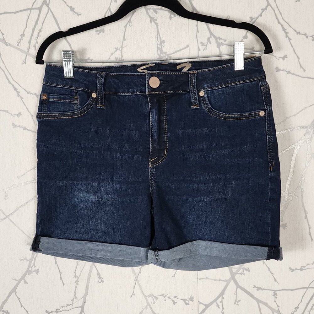 Seven7 Dark Wash Stretch Denim High Rise Shorts